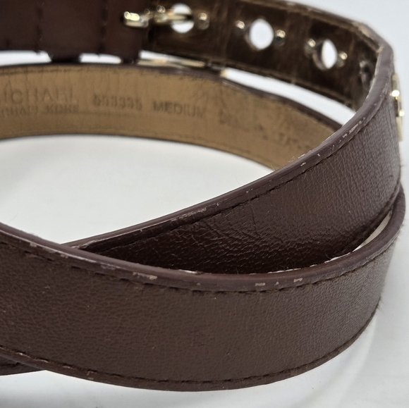 MICHAEL KORS BROWN LEATHER BELT GOLD TONE BUCKLE BELT HOLES WOMEN MEDIUM CLASSIC - Picture 15 of 16